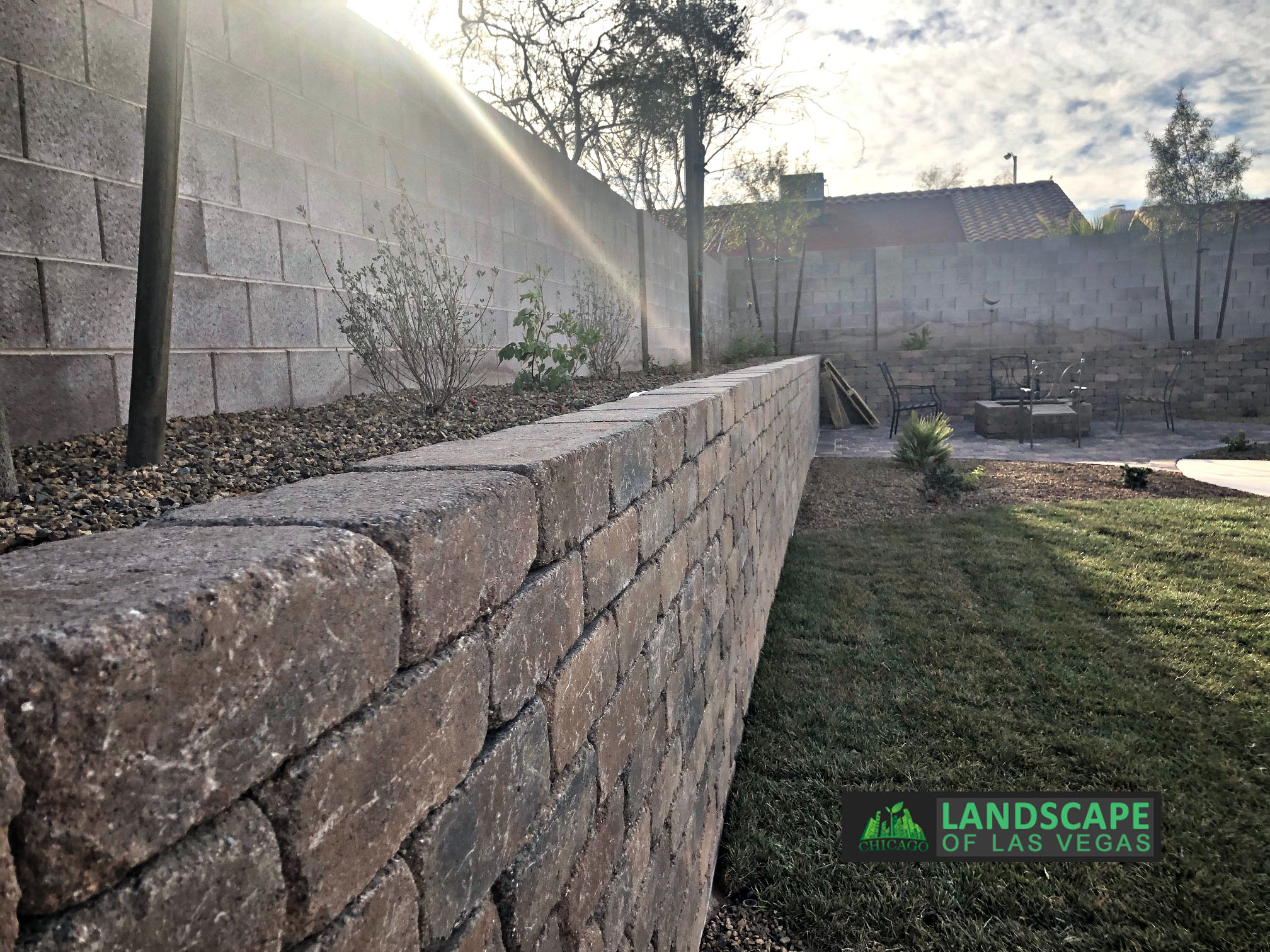 Photo of a CMU Retaining Wall installed in Las Vegas by Chicago Landscape of Las Vegas