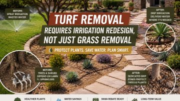 Turf removal irrigation redesign in a Las Vegas desert landscape with drip irrigation