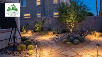 Custom natural slate walkway installation Las Vegas backyard