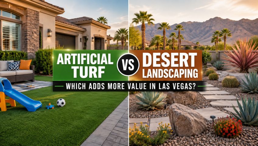 Artificial turf vs desert landscaping in Las Vegas front yard comparison