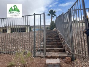 Completed paver staircase from the golf course gate to a Lake Las Vegas pool deck extension