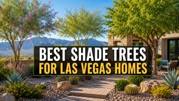 Best shade trees Las Vegas homes with desert landscaping and paver walkway