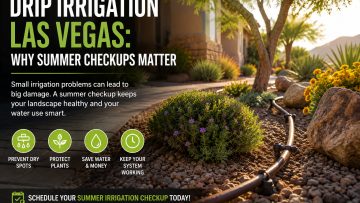 Drip irrigation Las Vegas system in a desert landscape during summer