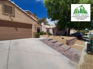 Photo shows paver steps front walkway