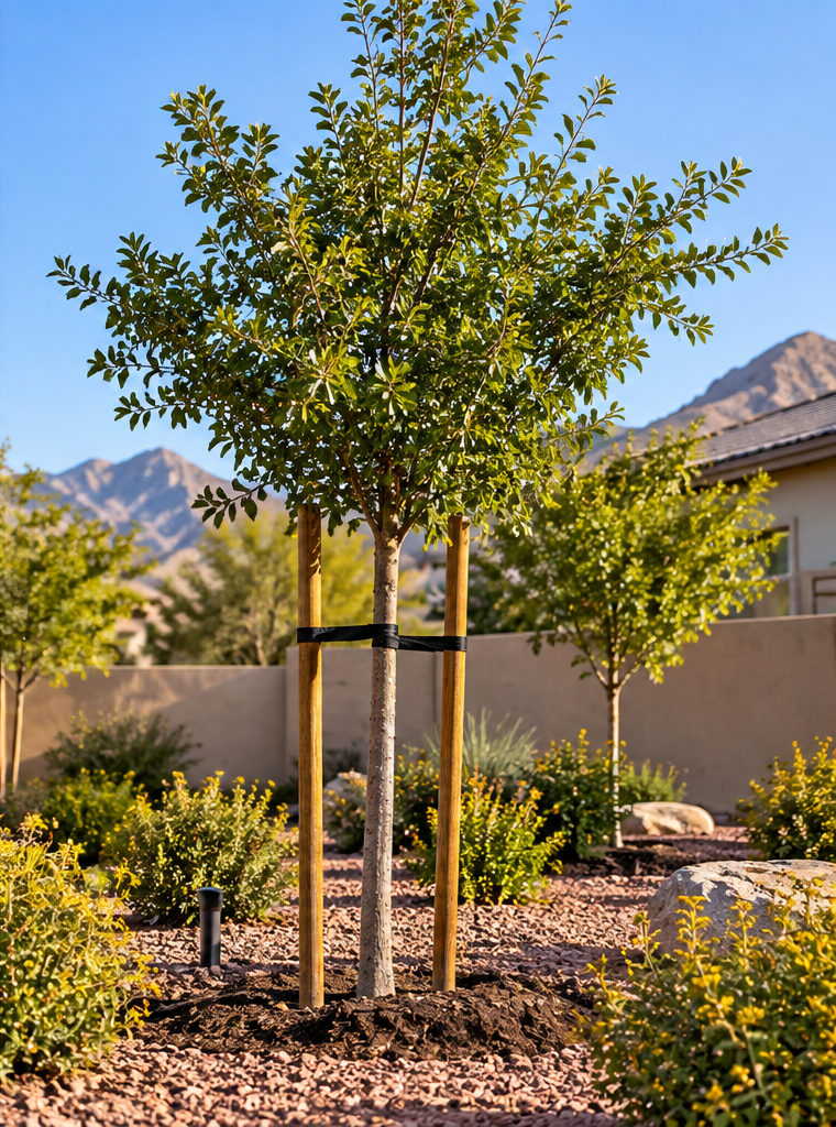 Desert tree installation for a water-efficient Las Vegas landscape