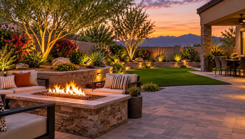Las Vegas grass removal rebate landscape conversion showing lawn replaced with water-efficient desert landscaping for qualifying 2026 rebate incentives.